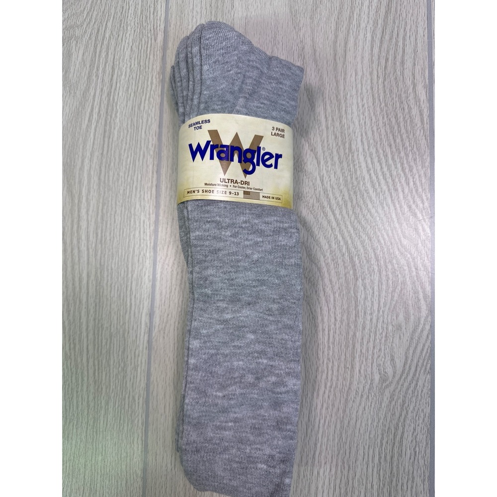 Wrangler Mens 3 Pack Ultra-Dri Grey Crew Socks Size 9-13 Seamless Toe